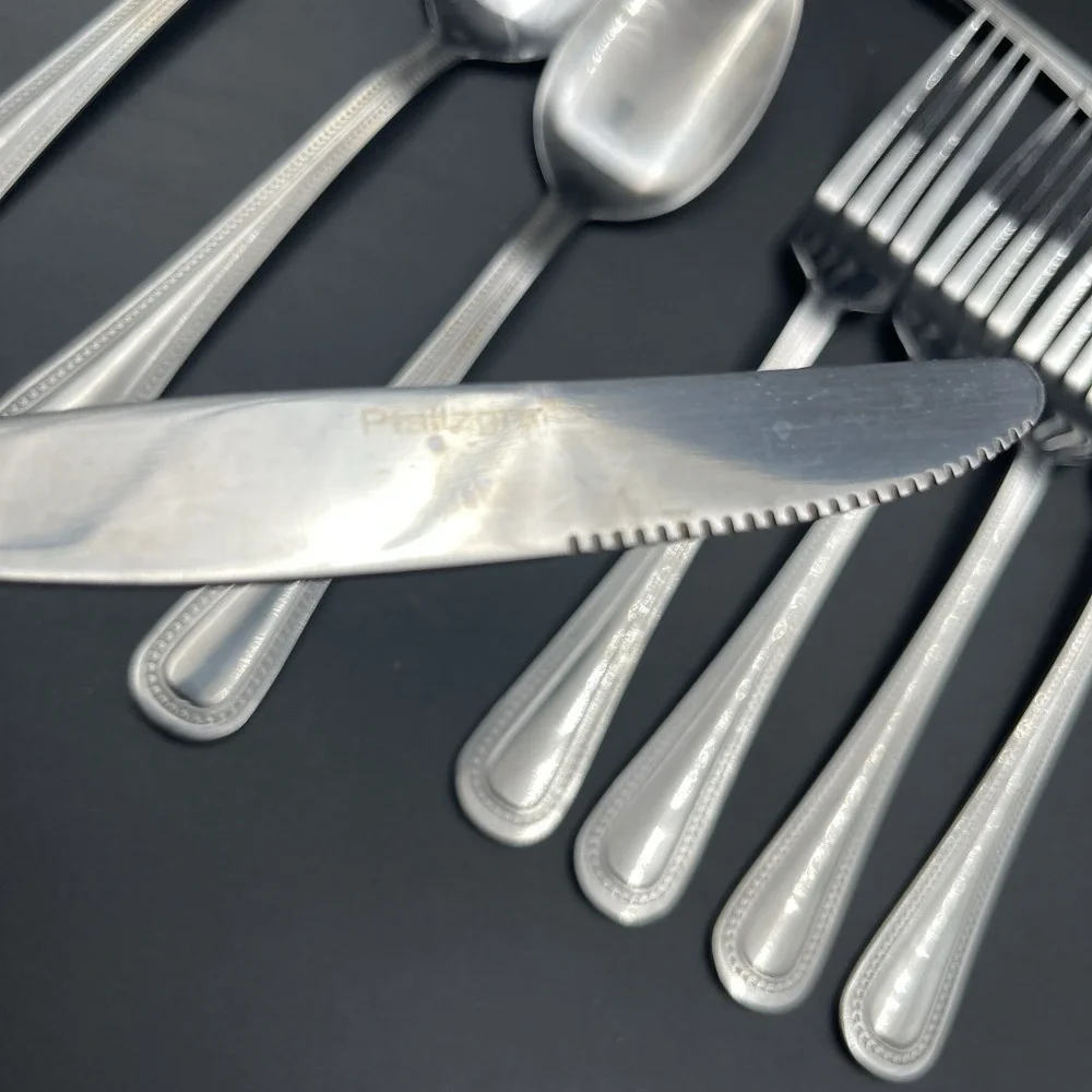 Pfaltzgraff Pearl Stainless Flatware Lot 18 Pieces Beaded Discontinued